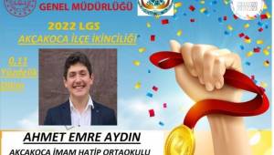 Akçakoca İHO öğrencisi Ahmet Emre Aydın LGS’de İlçe 2.si oldu.