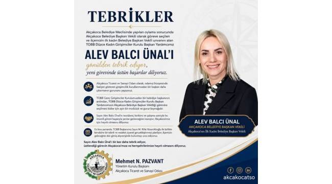 Akçakoca TSO Başkanı Pazvant’tan Alev Balcı Ünal’a Tebrik