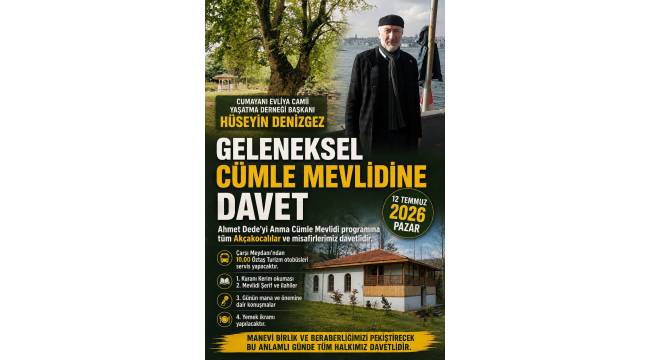 Akçakoca'da Geleneksel Ahmet Dede'yi Anma Cümle Mevlidi 12 Temmuz'da