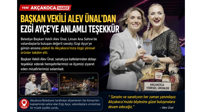 Başkan Vekili Alev Ünal’dan Ezgi Ayçe’ye Anlamlı Teşekkür