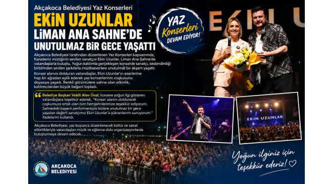 Ekin Uzunlar Akçakoca'da Müzik Dolu Bir Gece Yaşattı